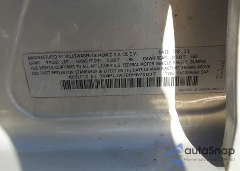 2011 Volkswagen Jetta Sportwagen 2.0L Tdi z USA, uszkodzony, nr VIN 3VWPL7AJ2BM670037